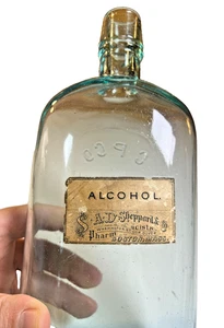 Antique 1880s S.A.D. Sheppard & Co Boston Pharmacy Alcohol Bottle w/ Label - Picture 1 of 14