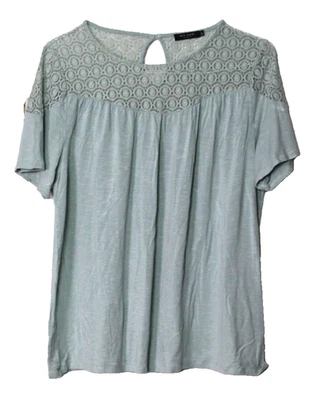 CAMISETA MAX JEANS Damas Talla L Verde Salvia Claro Manga Corta Crochet Encaje Foto 1 de 4