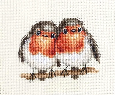 ROBINS TWINS, Christmas Birds, Full Counted cross stitch kit ORIGINAL DESIGN - Image 1 of 4