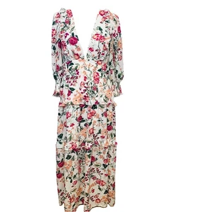 Maxi Vestido Shein Babydoll En Niveles 8/10 Rosa Floral Volantes Cottagecore Campesino - Imagen 1 de 10