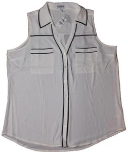 Express Womens Portofino V-Neck Button-Down Sleeveless Blouse Shirt White Size L - Picture 1 of 6