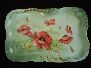 Old Haviland H&Co. china platter 16.5x10.5 in painted poppies Queen Anne's lace - Picture 1 of 9