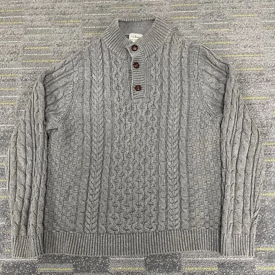 Suéter LL Bean Tejido Para Hombres Grande Tejido con Cable Pescador Algodón Gris Botones 294045 Foto 1 de 4