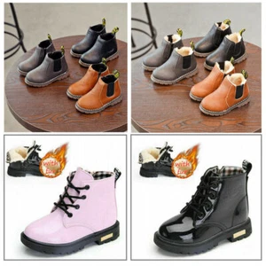 Kids Winter Warm Ankle Snow Boots Boys Girls Chelsea Fur Lined Toddler Shoes UK - Picture 1 of 17