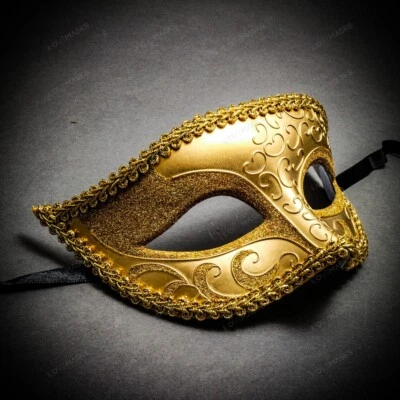 Gold Venetian Classic Masquerade Costume Eye Mask For Ball Prom Halloween Party - Image 1 of 4