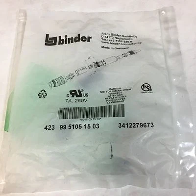 Franz Binder 99-5105-15-03 Circular Connector 423 Series Plug 3-Pin Solder Cable - Image 1 of 4