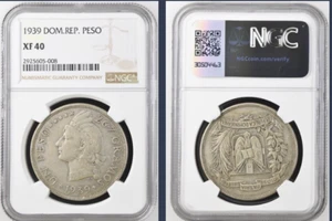 1939 (P) Dominican Republic 1 Peso NGC XF40 Silver only 15,000 produced - Picture 1 of 5