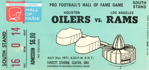 1971 Hall Of Fame Game Ticket Houston Oilers vs Los Angeles Rams 37519 Cover