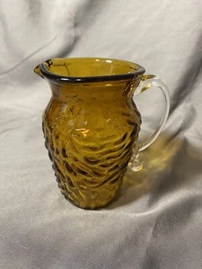 Vintage Amber Glass Creamer Caraf W/Curly Applicated Clear Glass Handle - Picture 1 of 3