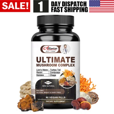 Mushroom Complex Supplement, Lions Mane, Reishi, Shiitake, Immune 90 Capsules - Image 1 of 4