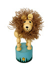 Antique Lion Figure Toy Push Button Circus king carnival wooden wood furry mane