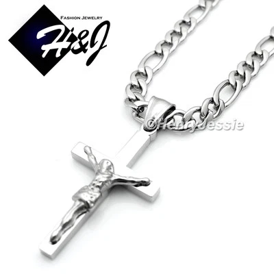 18-36 «МУЖЧИН из нержавеющей стали 2/3/4/5/6 мм Серебряный Figaro цепочка ИИСУС крест подвеска * 62 - Изображение 1 из 4