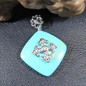 Solid 925 Sterling Silver Traditional Bohemian Filigree Turquoise Cross Pendant - Picture 1 of 9