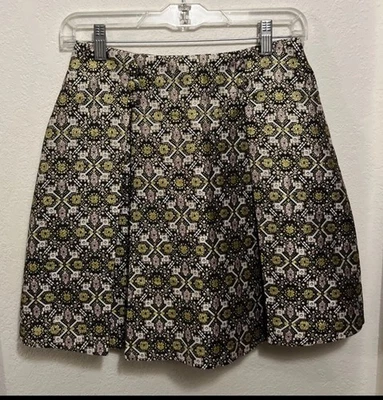 ModCloth Good As Gold Tapestry Lined Pleated A-line Short Skirt Size 2 Acadamia - Image 1 of 4