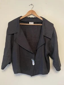 ZAEK 100% Linen Jacket One Size Black Statement Button Lagenlook Oversized - Picture 1 of 11