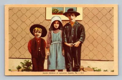 Vintage Amish Children of Lancaster County PA Linen Postcard D-2 - Image 1 of 2