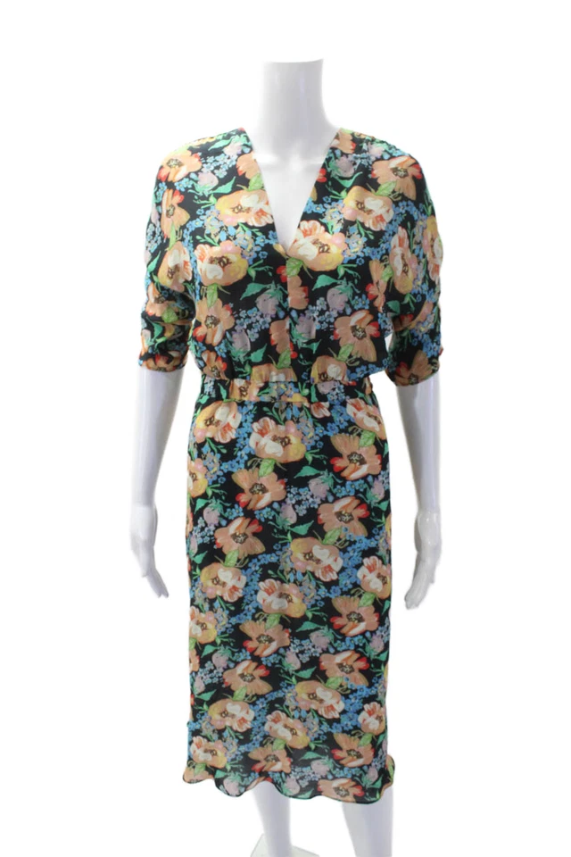 Tucker женщин шелк цветочный v-образным вырезом короткий рукав Shift платье многоцветный размер XS - Изображение 1 из 4