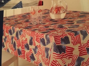Celebrate Americana Tablecloth; Patriotic USA Flag Fabric, 60x102 Oblong - Picture 1 of 3