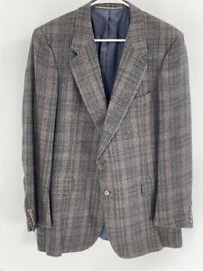 Hickey Freeman Blazer Sport Coat Men’s Size 44 Wool Plaid 2 Button 
