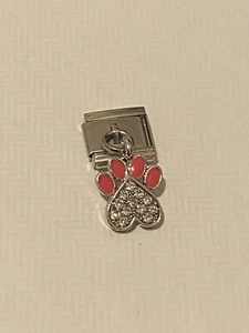 Nuovo Bracciale Argento/Rosso Pendente Stampa Zampa di Cane 🐾Charm Adatto 9mm Italiano/Nomination - Foto 1 di 3