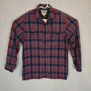 LL Bean Fleece Lined Flannel Men Medium Plaid Red Long Sleeve Traditional Fit - Imagen 1 de 12