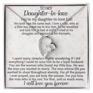 To My Daughter-in-law Gift We Both Love The Same Man Forever Love Heart Necklace - Picture 1 of 15