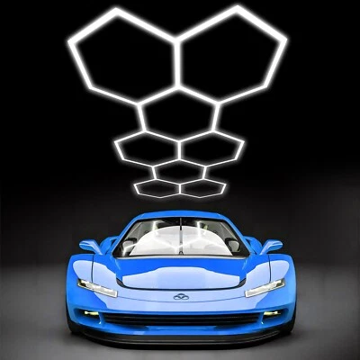 Luci  Hexagon LED Garage 8 Luce esagonale del negozio con bordo per workshop - Immagine 1 di 4