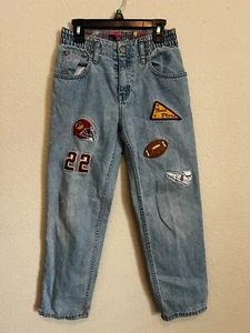 Rare Gap kids 90s Vintage Jeans with football patches boys size 8 - Picture 1 of 13