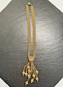 VINTAGE GOLD TONE TASSEL WITH BALL ACCENTS 4 CHAIN STATEMENT NECKLACE H394 - Picture 1 of 14