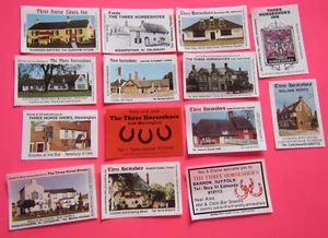 14  Bouldens Three Horse Shoes Inns/Taverns Matchbox Labels  free shipping - Picture 1 of 2