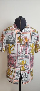H&M x Keith Haring Mens Casual Short Sleeve Viscose Shirt All Over Print Size S - Imagen 1 de 6
