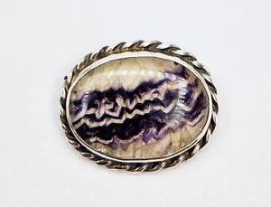 VINTAGE SOLID SILVER & BLUE JOHN BROOCH c1950 - Picture 1 of 5