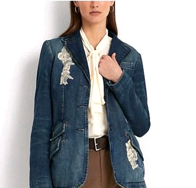 LRL Ralph Lauren Lace Patchwork Denim Blazer Womens Size 22W Blue Indigo NEW NWT - Image 1 of 4