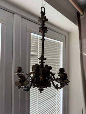 CANDELABRO FRANCÉS QUERUBINES ANTIGUO ART NOUVEAU LATÓN Foto 1 de 4