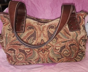 Relic Large Tapestry Boho Satchel Bag Purse Brown Paisley Fabric Grandmacore - Picture 1 of 11
