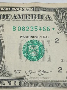 ⭐2013 $1 B NEW YORK BEP DOUBLE PRINTED⭐ REPLACEMENT STAR NOTE (08235466*)⭐ - Picture 1 of 11