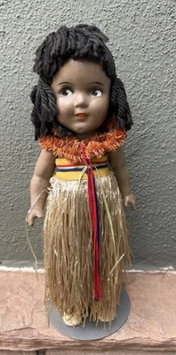 Muñeca Shirley Temple composición antigua de 13" como niña hula hawaiana MARAMA Foto 1 de 4