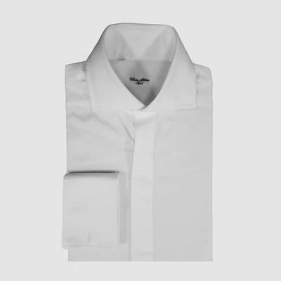 Camisa de vestir Cesare Attolini Napoli para hombre blanca puño francés texturizada talla 16/41 Foto 1 de 4