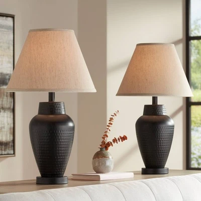 Modernas Lámparas de Mesa 25" de Alto Juego de 2 Jarrón Rústico de Metal Bronce para Salón Foto 1 de 4