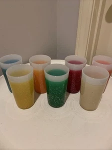 VTG Fire King Glamalite Glasses Tumblers Milk Glass MCM Glitter Set of 7 Cups - Picture 1 of 14