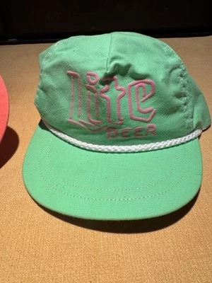 Винтажная Шляпа Miller Lite Beer Зеленая Розовая Неоновая Нейлоновая 90-е Регулируемый Веревочный Билл - Изображение 1 из 4