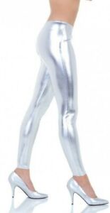 Shiny Wet Look Metallic Silver Stretch Leggings Adult Women's Costume LG/XL