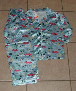 NEW NWT Boys Sz 6 - 7 Car Print Blue Silky 2 Pc Pajamas Lounge Set FUYIMEI - Picture 1 of 3