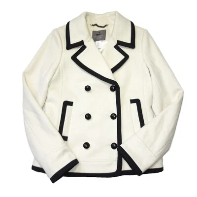 Casaco de lã novo com etiquetas J.Crew com ponta alta com acabamento branco marinho antigo 4T $298 - Imagem 1 de 4