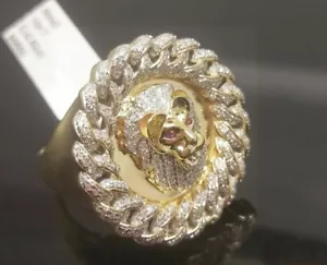 1.75ct Moissanite Hip Hop Ice Out Lion Face 14k Yellow Gold Plated - Picture 1 of 3