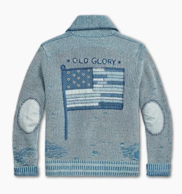 RRL Ralph Lauren Old Glory American Flag Patchwork Cotton Linen Cardigan-MEN-M - Image 1 of 4