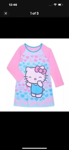 Hello Kitty Nightgown Pajamas Gown Sleep Shirt Girls Size 7 8 7/8 Hearts Pink - Picture 1 of 3