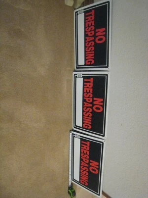 3 yes 3  Hillman No Trespassing Signs Aluminum Black/Red 10" x 14" 840125 - Image 1 of 4