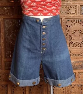 Vintage Chemin De Fer High Rise Jean Shorts Denim Bell Bottoms 1970s - Picture 1 of 8