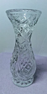 Vintage Pressed Gl;ass Hand-Cut Diamond Design Hourglass Footed Vase 9"Tall - Picture 1 of 8